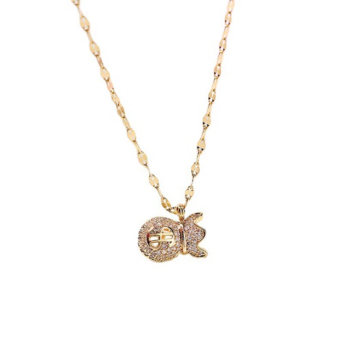 Korean Version Gold Luxury Diamond-Encrusted Titanium Steel Necklace for Women, Fashionable Small Waist H-Pendant, Influencer High-End Clavicle Chain Wholesale