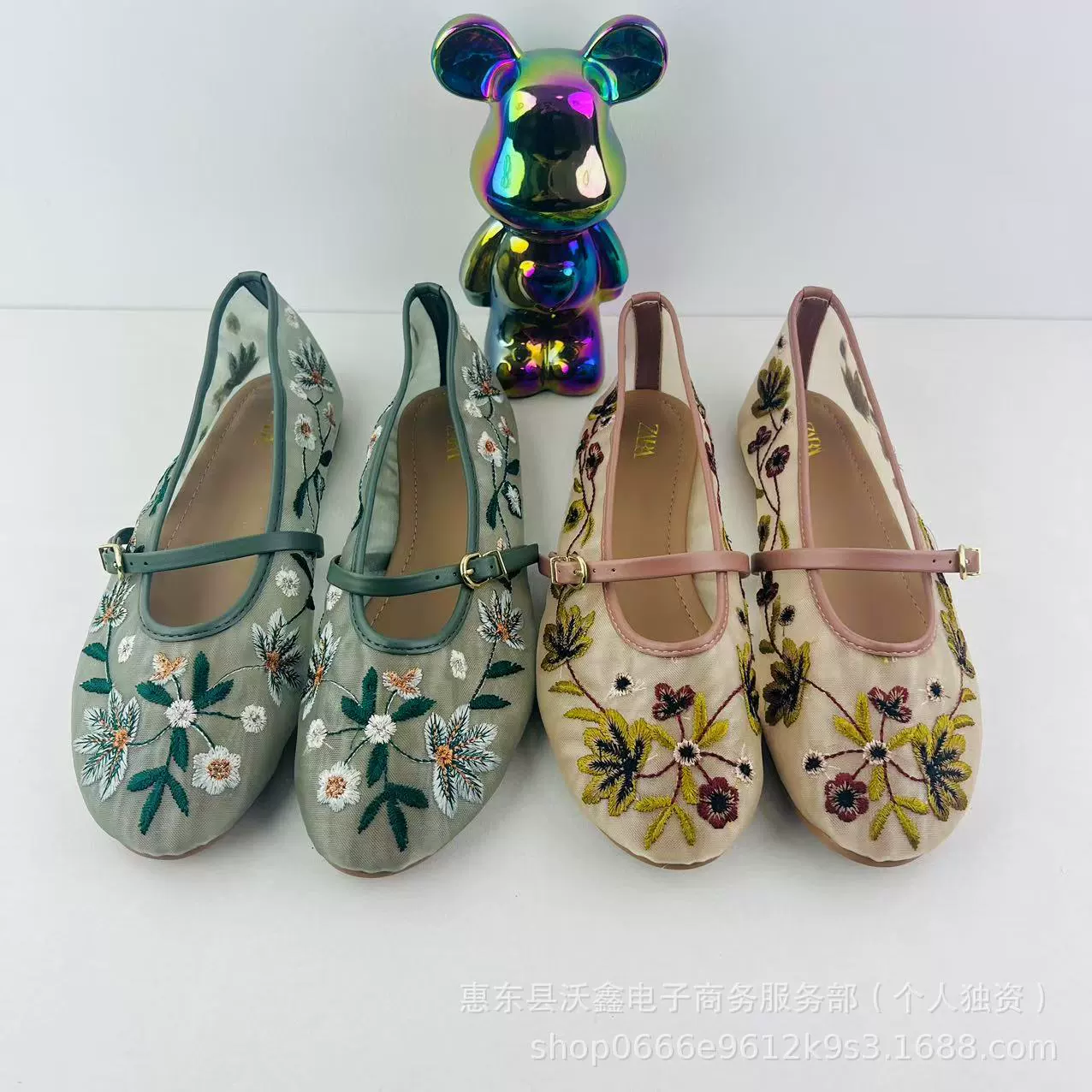 Woxin ZA новые весенние женские туфли зеленая круглая голова, неглубокая цветочная вышивка сетчатая ткань балетная плоская обувь одиночная обувь