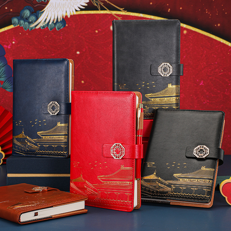 Cuaderno con Estampado Dorado, Logotipo Personalizable, Juego de Caja de Regalo, Oficina de Negocios Corporativa, Bloc de Notas A5 de Estilo Chino, Diseño Simple.