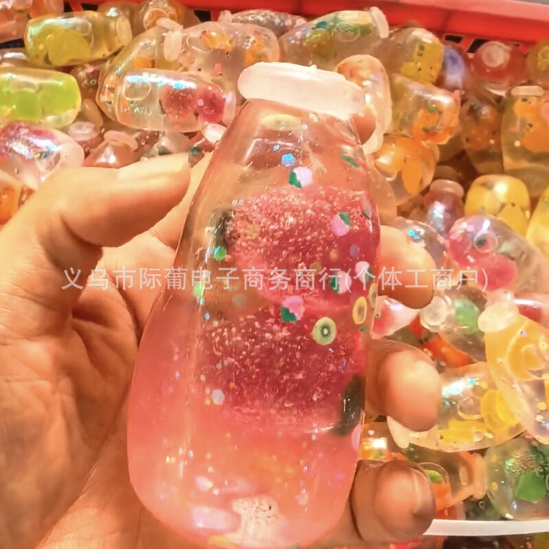 New Cross-Border Hot-Selling Maltose Floating Bottle Squishy with Transparent Body and Glitter, Stress-Relief Squeeze Toy