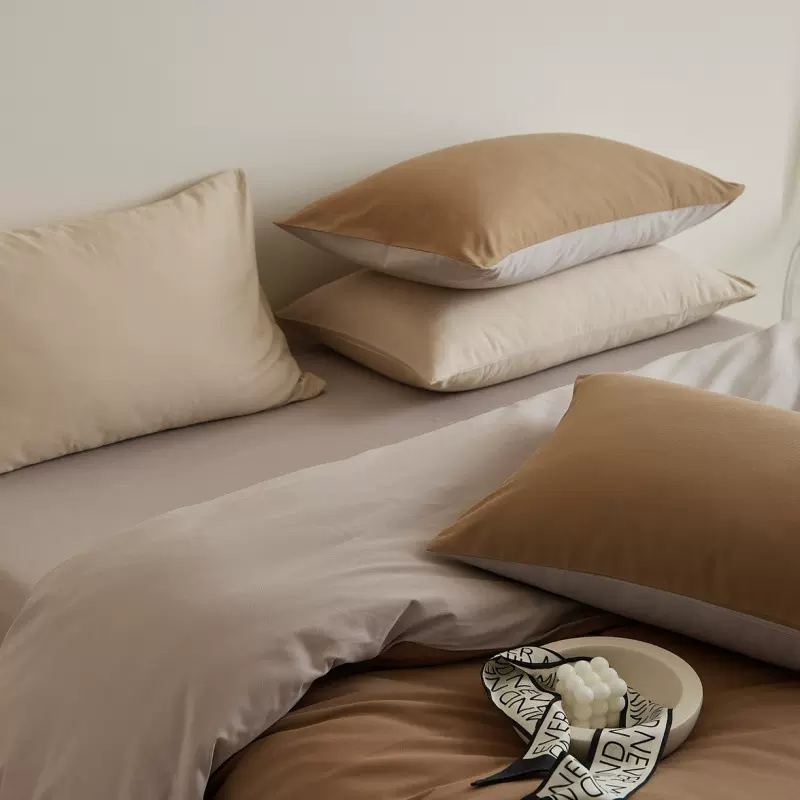 新A类全棉纯棉贡缎磨毛双拼色四件套母婴级高端柔软100支被套秋冬