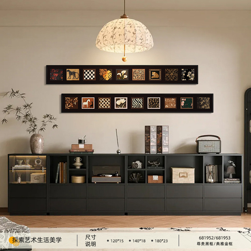中古风客厅装饰画法式复古两联沙发背景墙挂画高级感横版大幅挂画|undefined