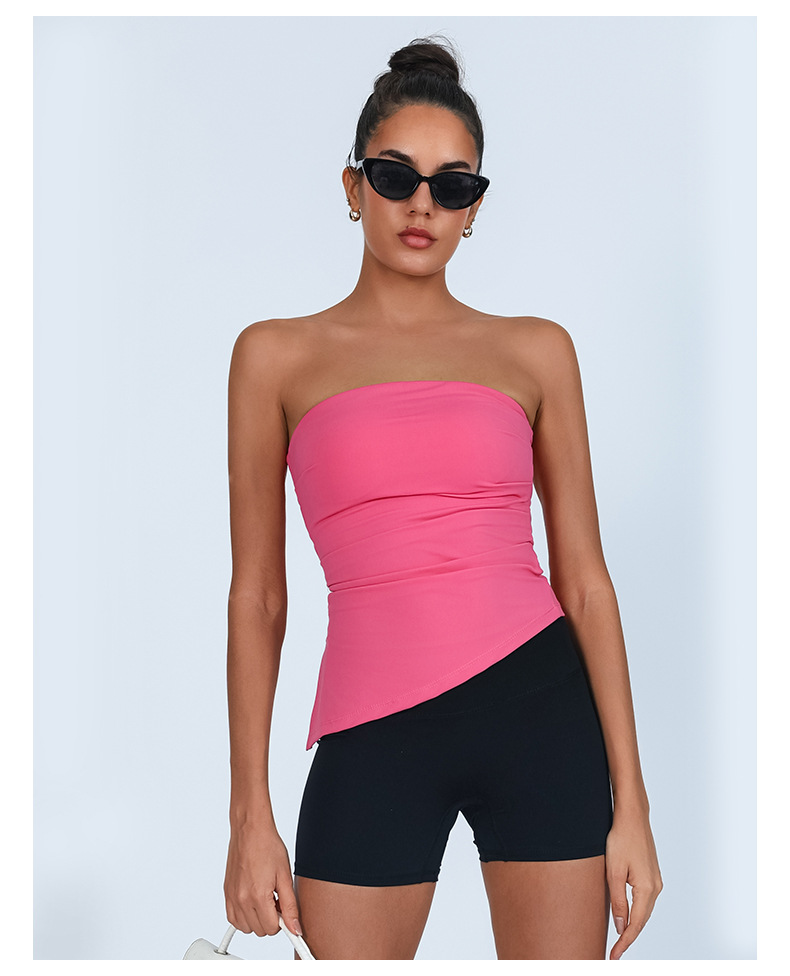 Aliexpress Amazon Europa y los Estados Unidos transfronterizos con cojín de pecho sexy chica caliente hombro abierto de color sólido con bifurcación lateral para limpiar el pecho ropa de yoga para mujeres image 6
