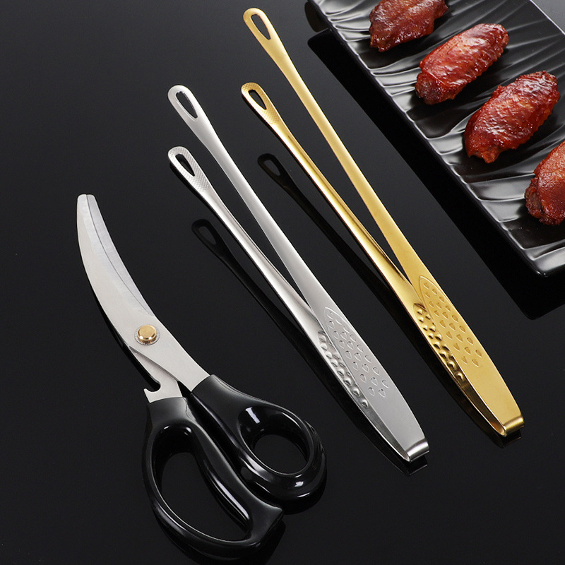 304 clip de barbacoa coreano de acero inoxidable alargado clip de carne buffet clip de barbacoa restaurante cocina tijeras de cocina