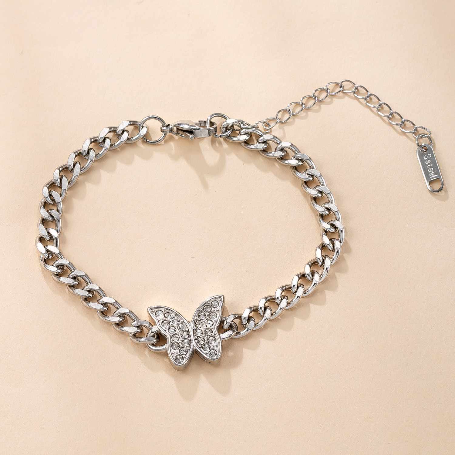 Pulsera de acero inoxidable de venta caliente transfronteriza, amor de mariposa, pulsera de diamantes con incrustaciones, lujo ligero, joyería de acero de titanio de alta calidad, fábrica al por mayor