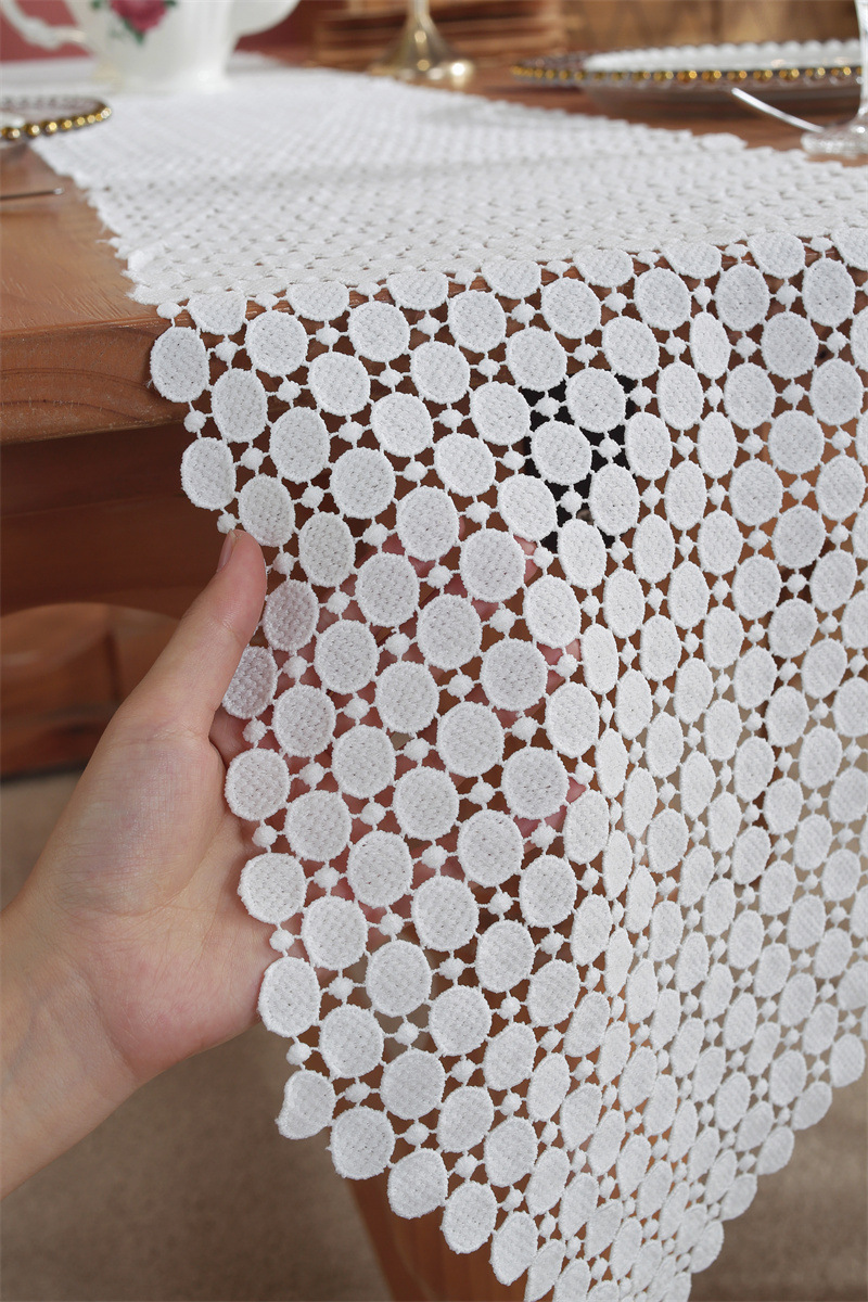 Rustic Romantic White Hollow Floral Lace Table Runner Decor_voghion.com