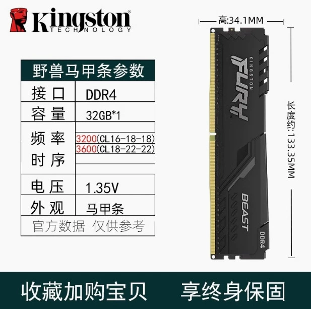 ОЗУ DDR4 для настольных ПК Kingston Fury/Beast, модули 8–32 ГБ, 2133–3600 МТ/с