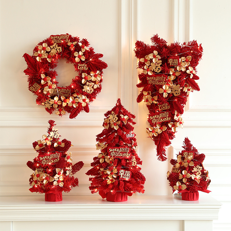 De alta gama de simulación rojo fortuna árbol Año Nuevo Festival celebración cubo decoración del hogar Accesorios decoración flor traje año Flor al por mayor