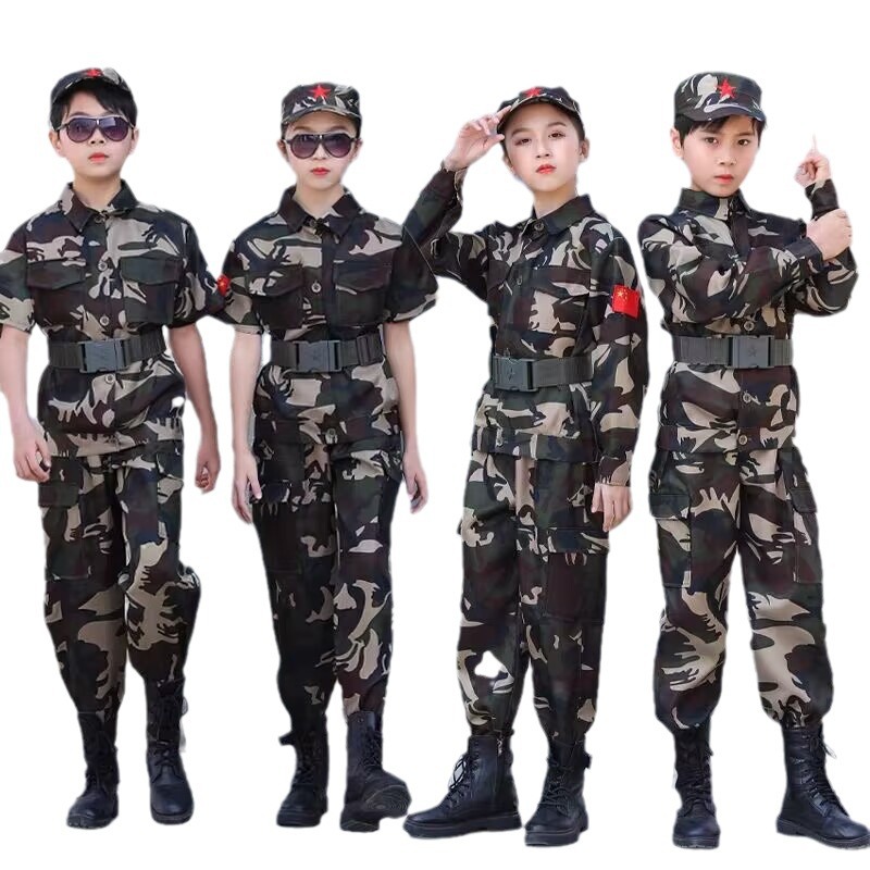새 어린이 위장복 세트 소년 소녀 어린이 유치원생 위장 군사 훈련 봄과 가을 공연 의류