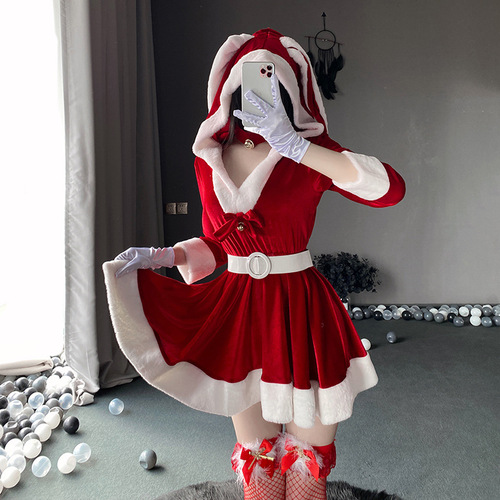 Pure lust style sexy anchor Internet celebrity Christmas costume dress New Year's battle suit color bar role play Christmas