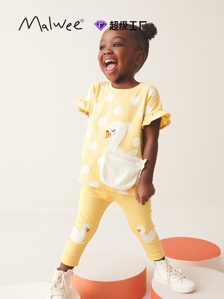 Traje de dos piezas para niñas malwee transfronterizas verano nuevo estilo europeo y americano camiseta de cuello redondo lindo cuello redondo para niños