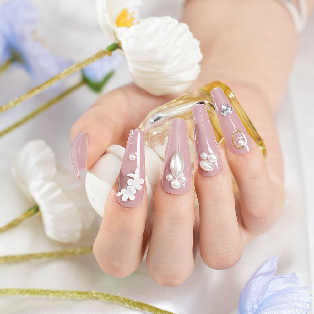 24 Pieces of Full-Length, One-Size-Fits-All, Cross-Border, Handmade Press-On Nails for Women, Long Style, in Stock with Free Tool Kit