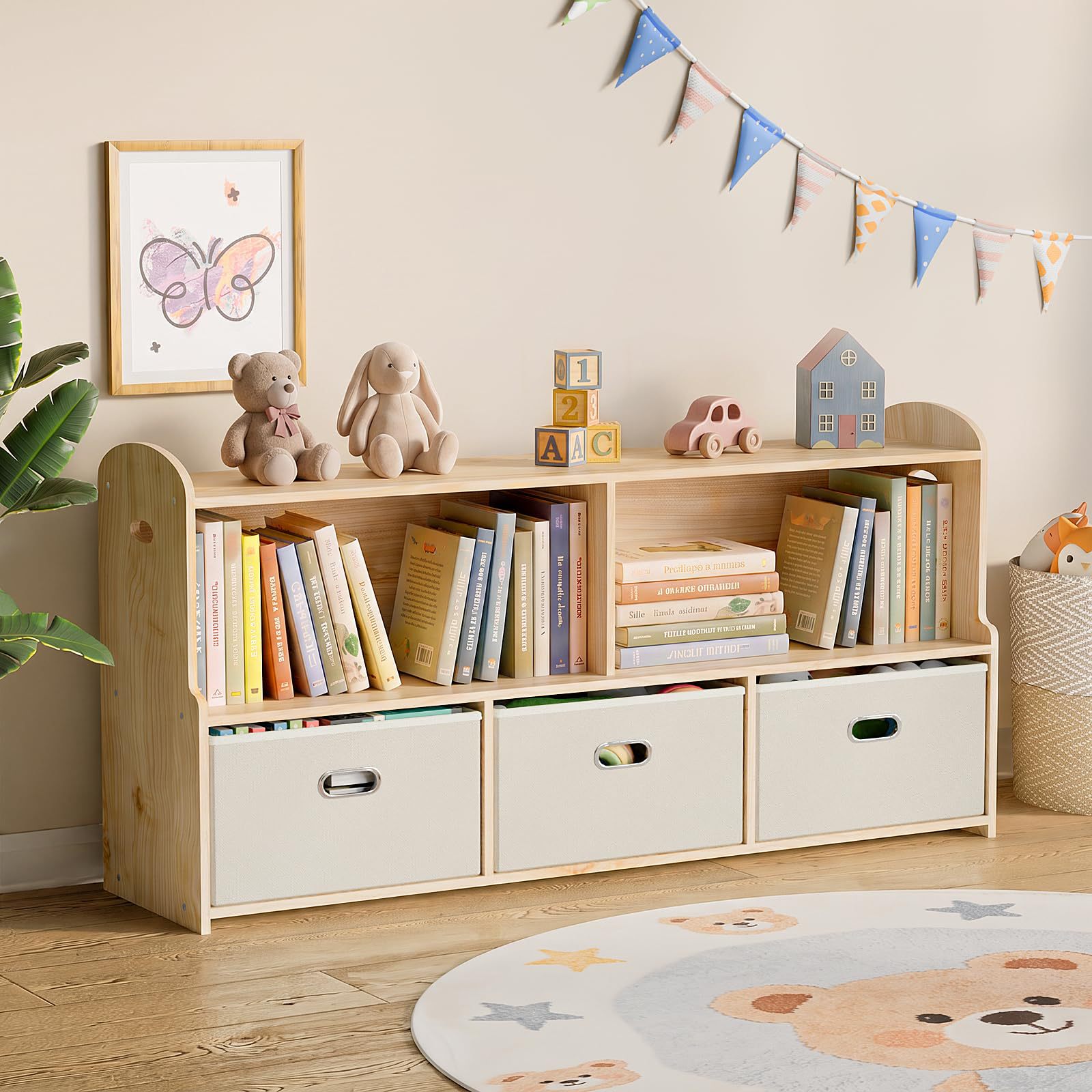 Sınır Ötesi Katı Ahşap Montessori Anaokulu Çok Katmanlı Oyuncak Raf Çocuk Kitaplığı Saklama Dolabı Oyuncak Düzenleme Rafı