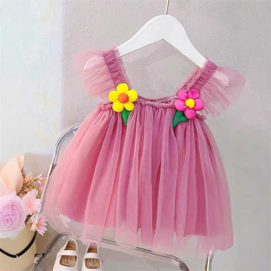 Girl's dress Summer 2025 New Arrival Baby Girl's Summer Western Style Princess Dress Children's Mesh Dress Summer Summer Dress
