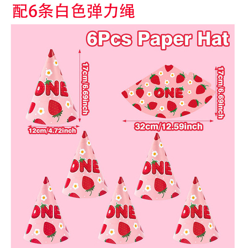Fiesta temática de fresa chica rosa fruta cumpleaños vasos de papel desechables bandejas de papel cubiertos set decoración de mesa