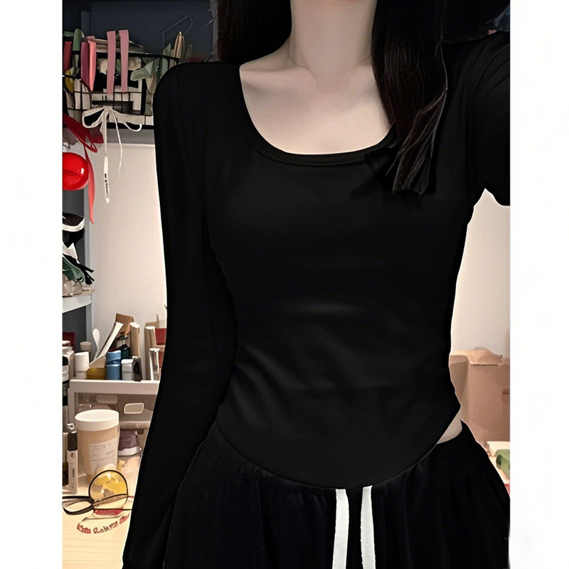 Camiseta de base delgada, cuello redondo, camiseta de manga larga para mujeres, 2024 invierno, nueva chaqueta de terciopelo de moda