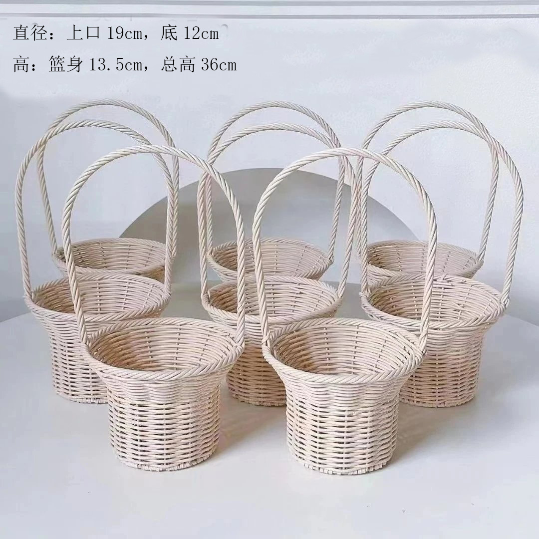 Cesta de Flores Tejida a Mano de Mimbre y Hierro Portátil para Arreglos Florales image 19