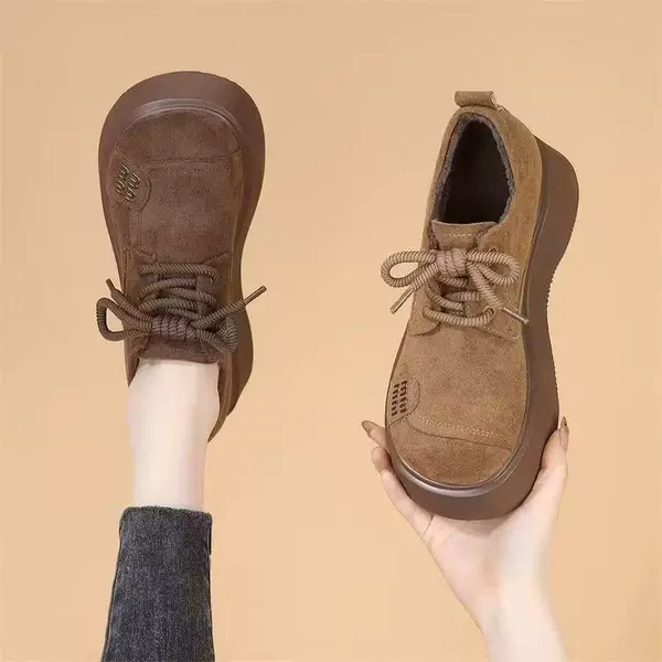 Loafers for Women 2025 Spring New Thick-Soled Casual Birkenstock Shoes Shallow Mouth Plus Velvet Heightening Non-Slip Small Leather Shoes