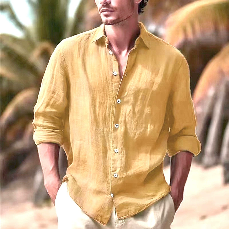 AliExpress Independent Station Мужская сплошная цветная рубашка Мужская хлопчатобумажная рубашка на пуговицах Весенняя летняя пляжная рубашка