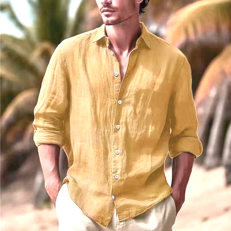 AliExpress Independent Station Men's Solid Color Shirt Men's Cotton and Linen Shirt Button Shirt Spring and Summer Beach Shirt Outer Wear AliExpress Independent Station Men's Solid Color Shirt Men's Cotton and Linen Shirt Button Shirt Spring and Summer Beach Shirt Outer Wear