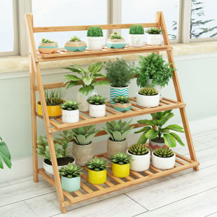 Balcony Flower Rack Indoor Multi-Layer Living Room Household Storage Rack Succulent Pothos Flower Pot Rack Decorative Plant Rack Bamboo