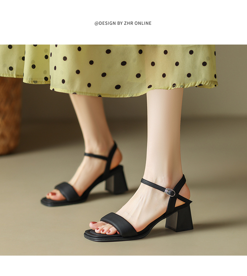 Sandal nữ quai ngang gót vuông một quai ZHR kiểu mới — Y 718m trắng chi tiết 14