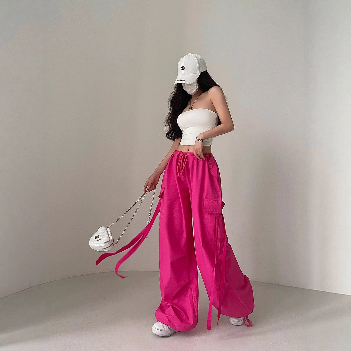 Американский уличный стиль, свободные утягивающие брюки-карго на шнурке, широкие повседневные длинные брюки, модные