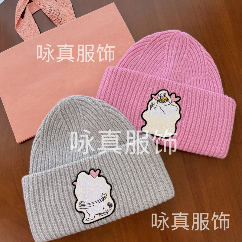 联名款大刺绣笑脸帽子100%羊毛帽针织毛线帽情侣冬季冷帽保暖加厚