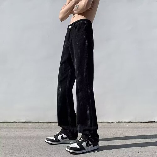 Black micro-pants men's spring American high street jeans teenagers handsome high-end straight pants men's