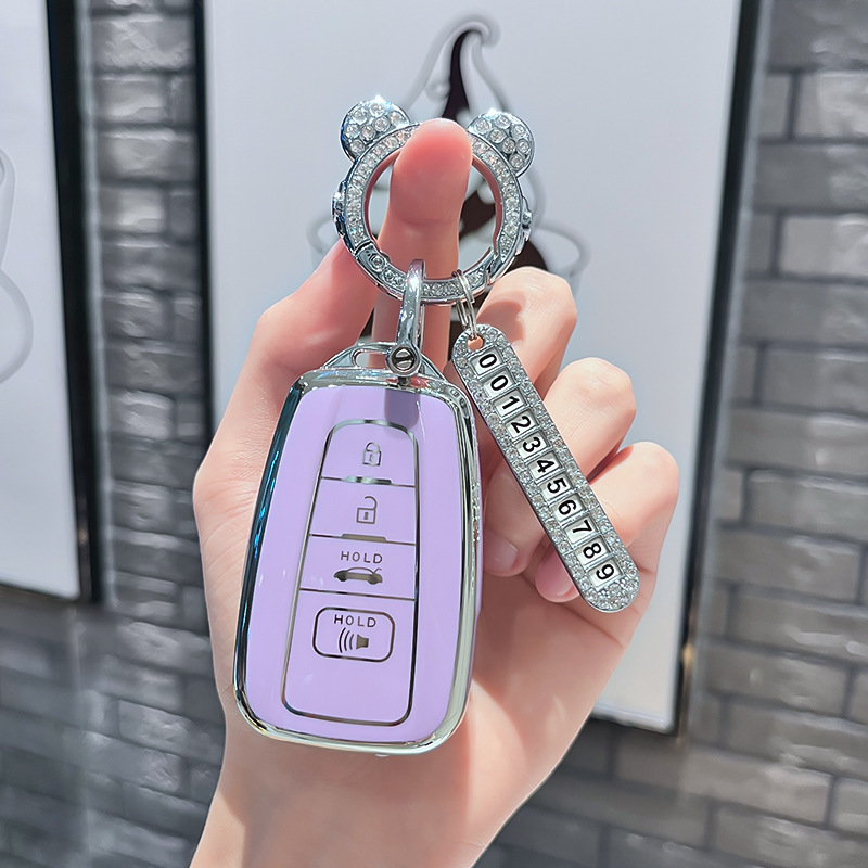 토요타 P 모델 - 스마트 4버튼 스피커 [싱글 쉘 퍼플] + 실버 우주 비행사 다이아몬드 버클 + 실버 번호판