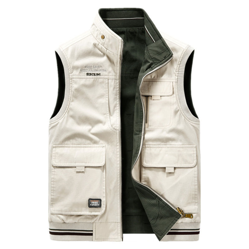 Cross-Border Spring and Autumn Reversible Vest for Men, Double-Sided Vest with Multiple Pockets, Casual Large Size Stand-Up Collar Vest for Outerwear Cross-Border Spring and Autumn Reversible Vest for Men, Double-Sided Vest with Multiple Pockets, Casual Large Size Stand-Up Collar Vest for Outerwear