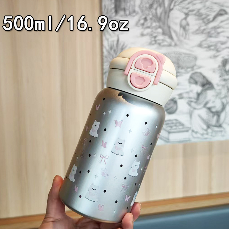 Inventario al por mayor encantador doble bebida taza de agua para niños taza de acero inoxidable rebote portátil taza de regalo de paja de alto valor facial