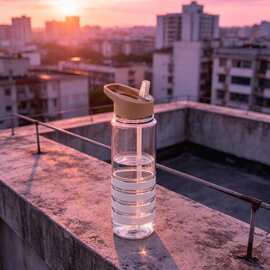 必备刚需透明塑料水杯单层直筒吸管提手防滑套每日用喝水杯
