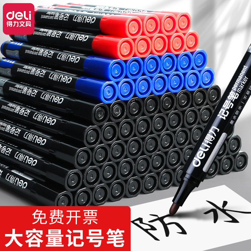 Deli Marker Pen Black Sk109 Oil-Based Waterproof Large-Capacity Logistics-Specific Oil-Based Pen Large Tip Pen Red