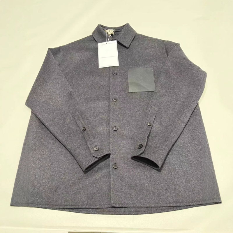 Authentic Version in Stock L Brand Leather-Fronted Shirt-Style Wool Double-Sided Woolen Coat Simple and High-End