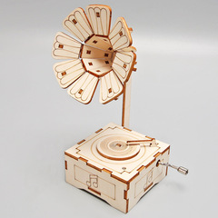 Wooden DIY Gramophone Music Box Material Handmade Craft Ornament Retro Eight-Track Box Creative Small Craft Model