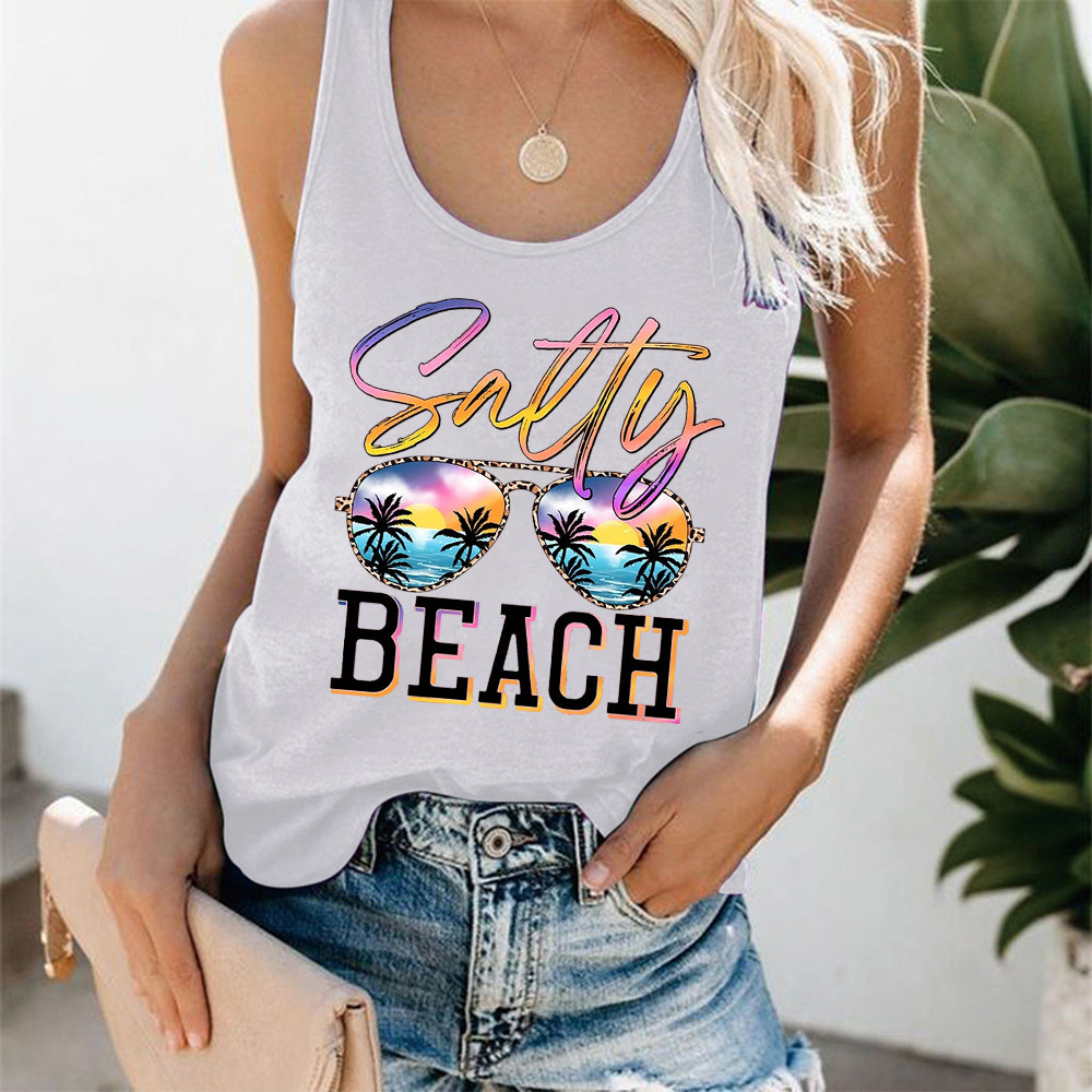 BEACH 눈 인쇄 조끼 여자의 유럽과 미국 최고 여자의 BEACH 여행 티셔츠 여자의 재고 최고 캐주얼 최고 여성