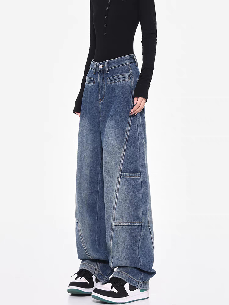 KEN STUDIOレトロ工装ジーパン女性春新作ワイドパンツ曲げナイフパンツバナナズボンモップズボン