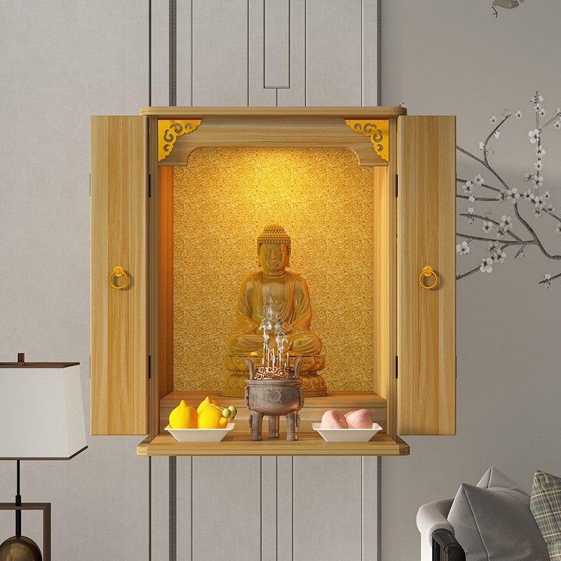 Household Wall-Mounted Guanyin Altar with Door, Simple Modern Cabinet, Wall Cabinet, New Chinese Style Shrine, Customizable on the Wall