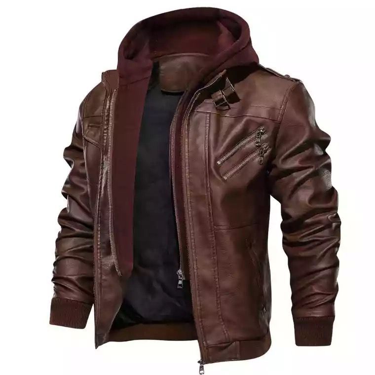 Jaqueta masculina slim fit com zíper em couro PU, casaco de outono, jaqueta masculina preta casual, versátil e moderna.