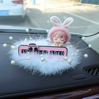 Car Interior Creative Temporary: Nömrəli dayanma kartı - plush-bunny-ears-annie-pink-license-plate-car-pearl-cushion