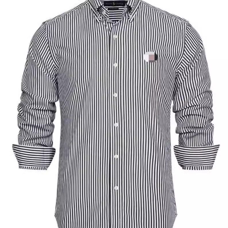 Длиннорубашечная рубашка с вышивкой пони, мужская, готовая, из хлопковой смеси, машинная стирка, износостойкая, для бизнеса и поездок на работу