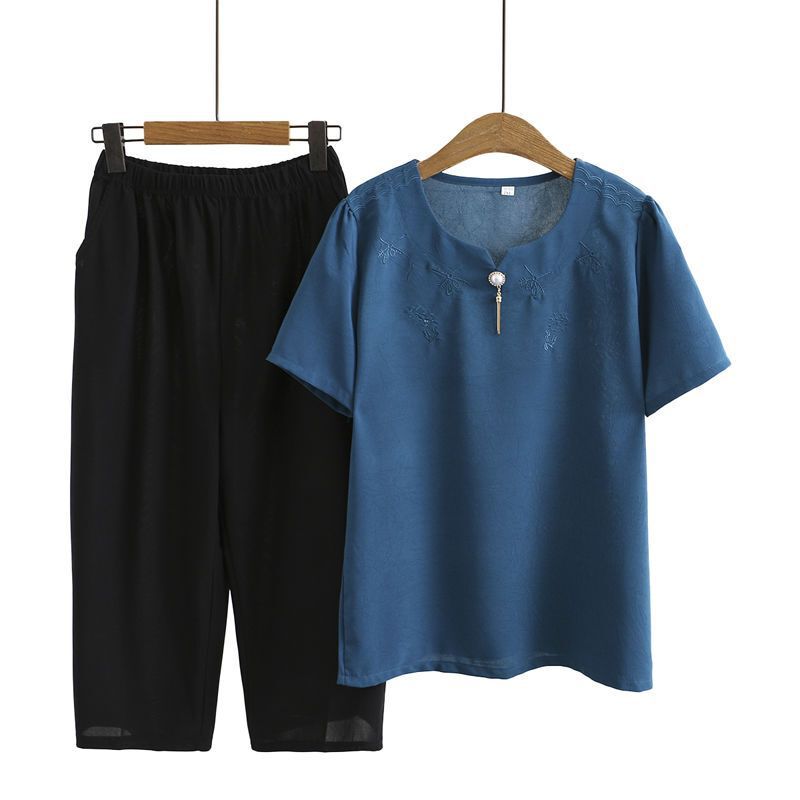 Mom's Clothing Wholesale 2021 New Mom's Summer Short-Sleeved Middle-Aged Tops Middle-Aged and Elderly Style Shirts