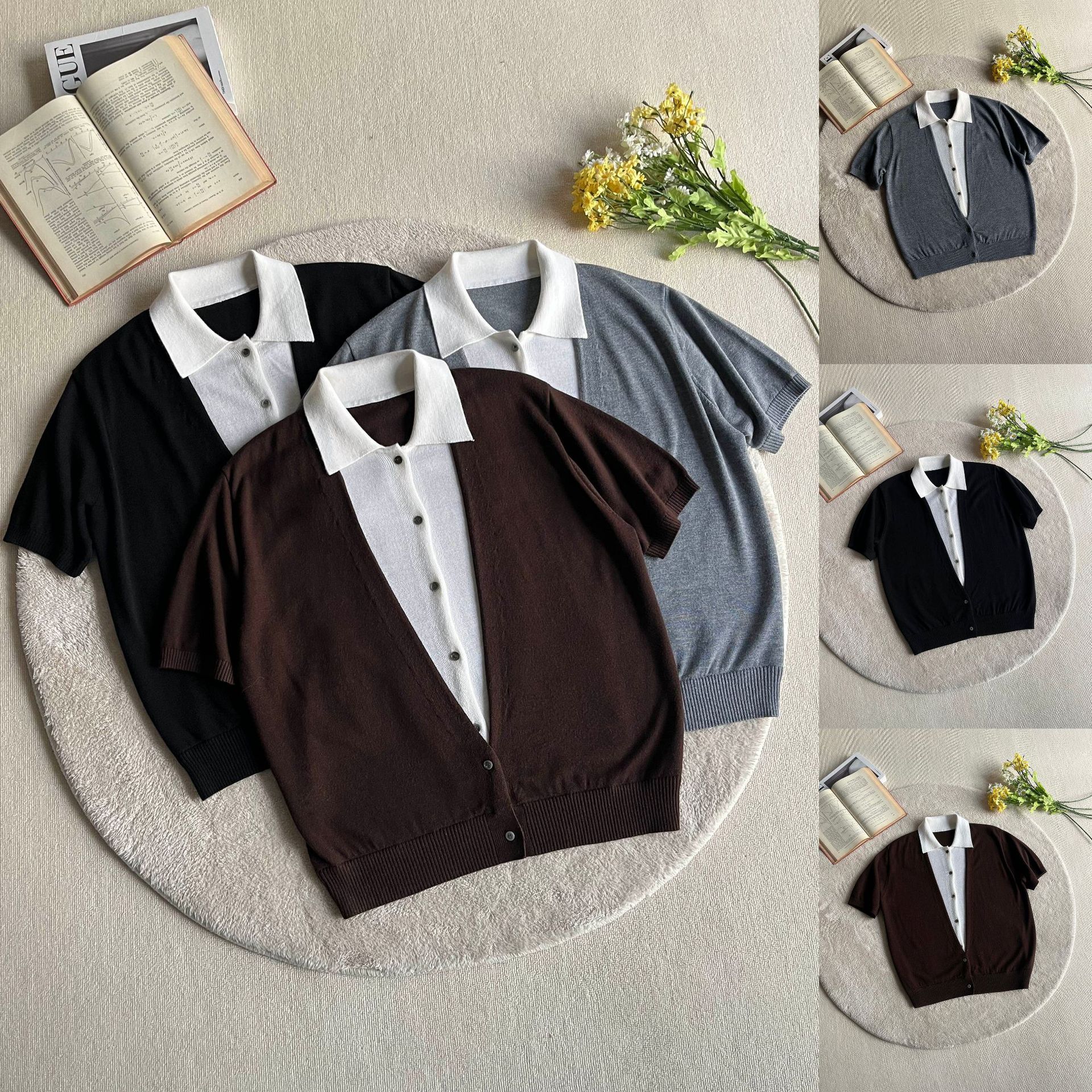 Camisas de polo de manga corta de estilo antiguo, camisetas de punto masculinas falsas de dos piezas, camisetas de hielo, camisetas de verano, fábrica transfronteriza al por mayor