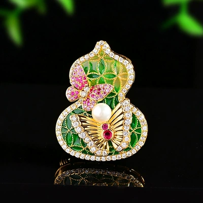 Traditional Chinese-style gourd and butterfly brooch, Yaxa sancaqları - green-xr17861