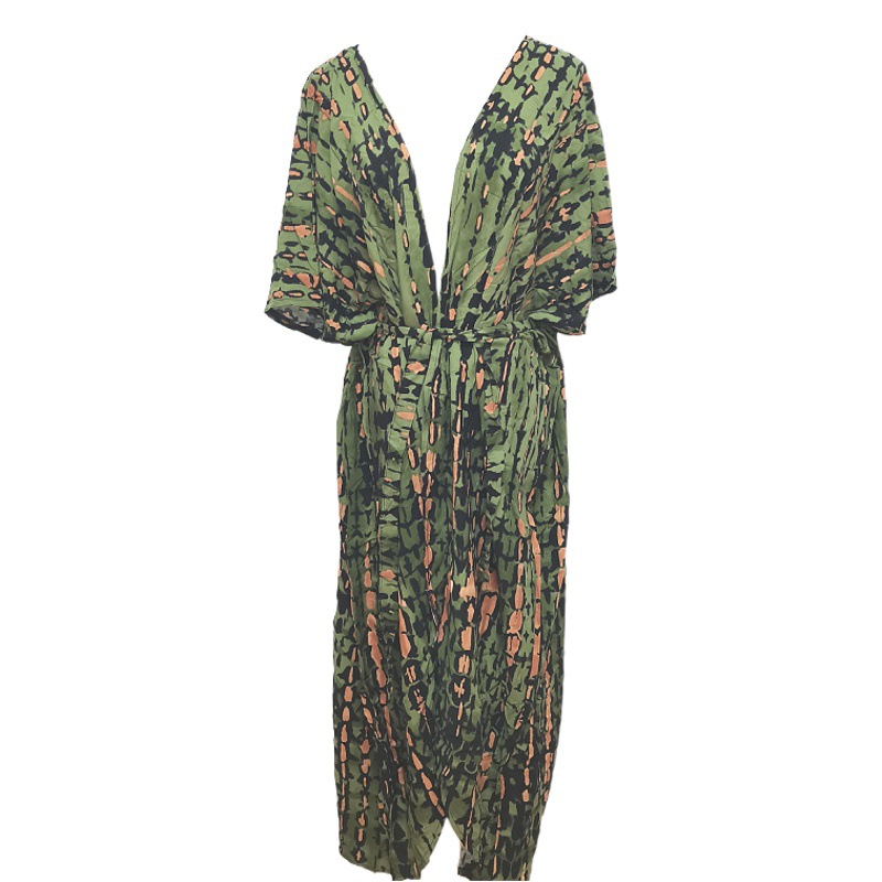 Europa y América de secado rápido tie-dyed protector solar cardigan playa vacaciones falda bikini blusa traje de baño ropa de protección solar de las mujeres 5D69