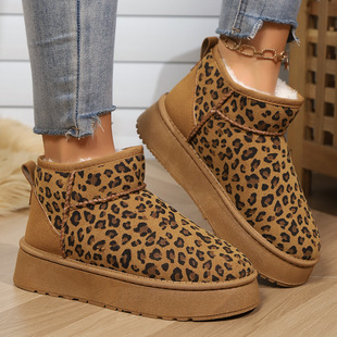 2024 autumn and winter new cross-border leopard print snow boots women's fleece-lined warm thick bottom wear non-slip fashion Joker women