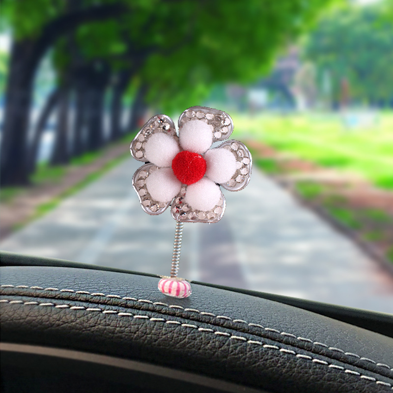 2025 adornos creativos para automóviles sacudiendo la cabeza, flores de perlas, conchas, flores, diamantes, decoraciones de automóviles para niñas lindas