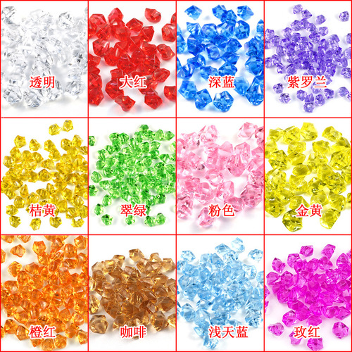 Small ice cubes 6x9mm simulated transparent acrylic colored crystal stone, fast frozen frozen plastic fake ice pieces
