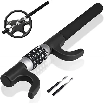 Car lock – Steering Wheel Lock, Adjustable Telescopic - black-combination-lock